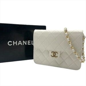 Authentic CHANEL mini classic flap 24k gold white lambskin shoulder bag